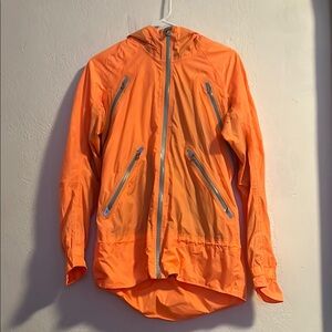 Bright Orange Hooded Jacket with Zipper Details